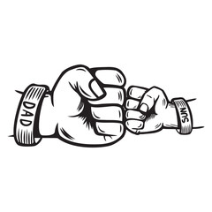 Dad and son Fist Bump Happy Father's Day Family. line doodle art design. logos or icons vector illustration.