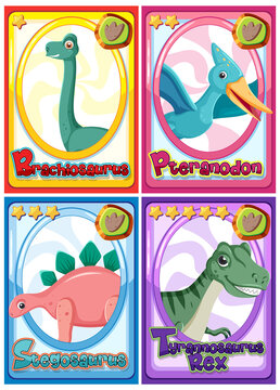 Set of dinosaur cartoon character cards