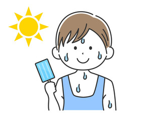 アイスキャンディを食べる、男性のイラスト