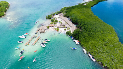 Drone Picture of Cholon Island Cartagena Colombia - obrazy, fototapety, plakaty