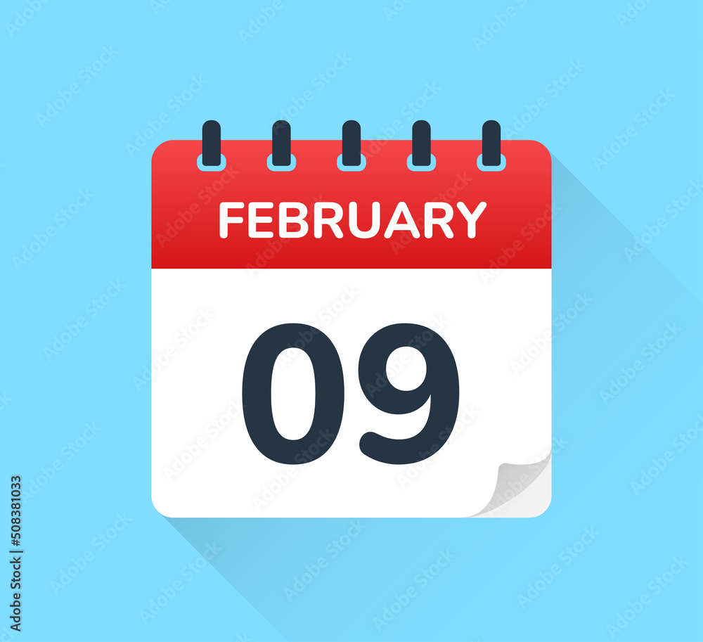 Poster february 09 vector flat design of daily calendar icon. date and day of the year.