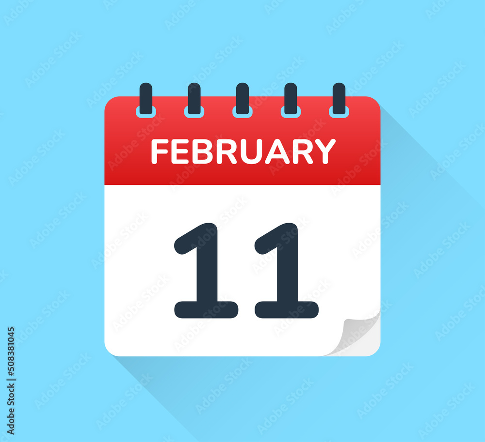Poster february 11 eleven. vector flat design of daily calendar icon. date and day of the year.