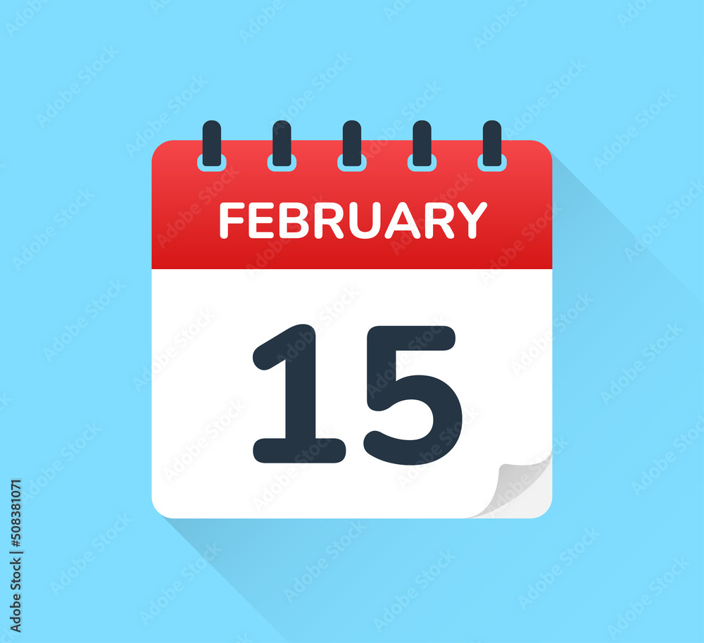 Poster february 15. vector flat design of daily calendar icon. date and day of the year.