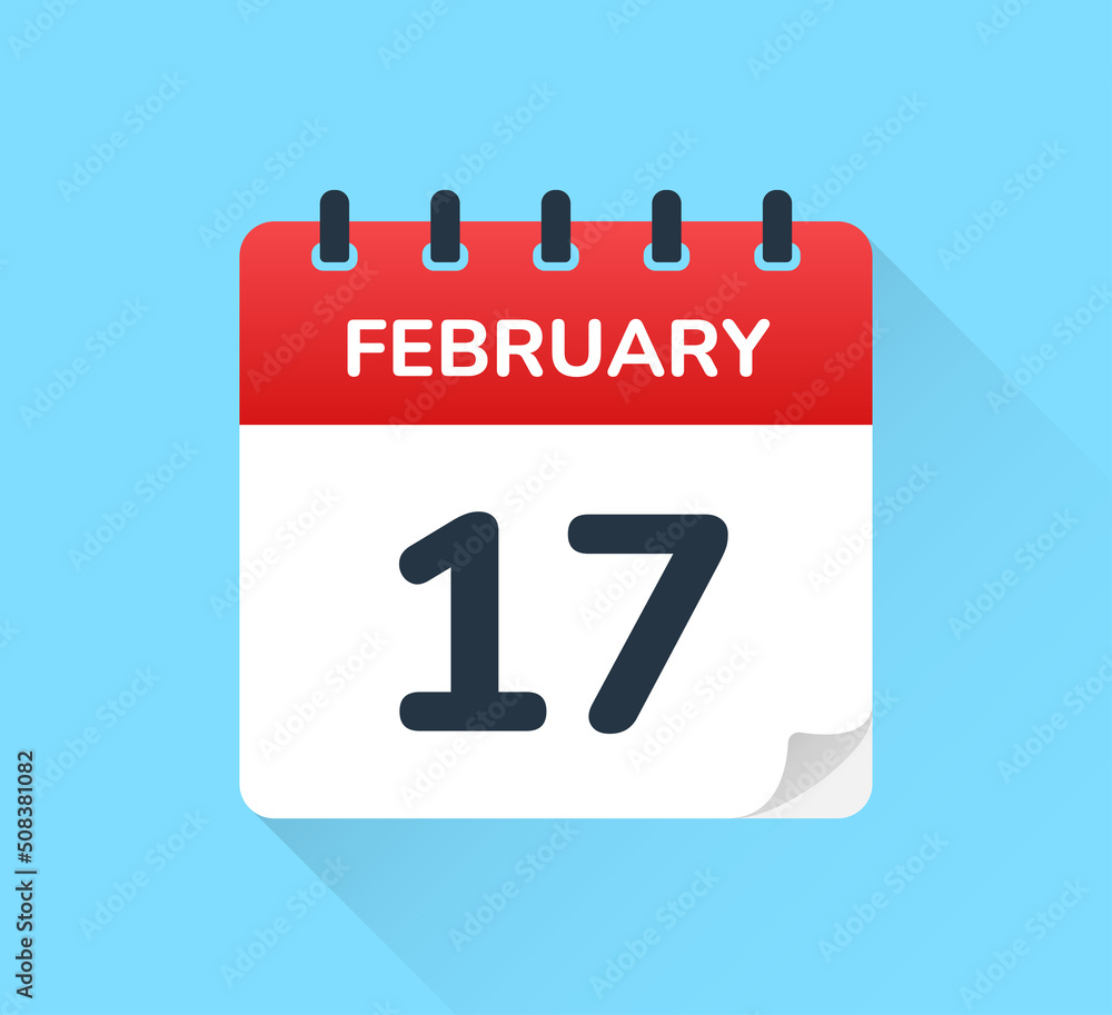 Poster february 17 vector flat design of daily calendar icon. date and day of the year.