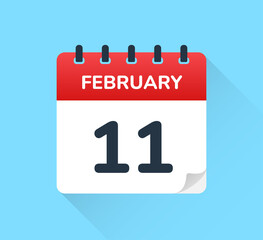 February 11 eleven. Vector flat design of daily calendar icon. Date and day of the year.