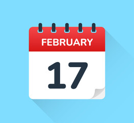 February 17 vector flat design of daily calendar icon. Date and day of the year.