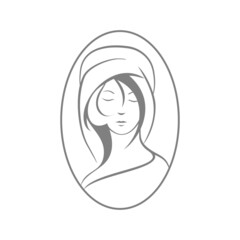 illustration of a beautiful woman with a head covering. line and vintage style