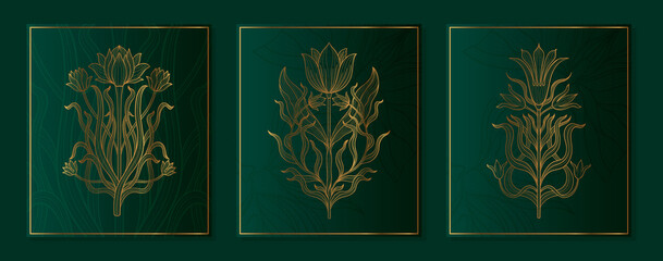 Art nouveau style flower plant poster luxury card. 1920-1930 years vintage design. Symbol motif design.