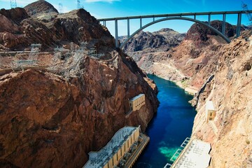 Hoover Dam located in Black canyon on the border between Nevada and Arizona states. 2022 04 18