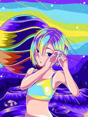 shy girl illustration