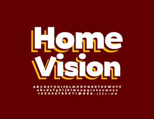 Vector template emblem Home Vision with trendy style Font. Isometric Alphabet Letters, Numbers and Symbols set