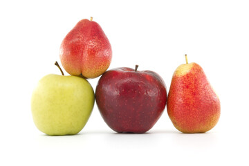 Whole ripe apple and pear isolated on white