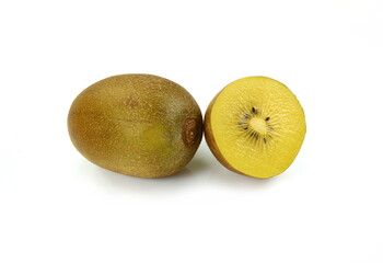 closeup peeled kiwi fruit on white background