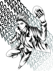 masked man illustration line art