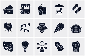 Carnival. amusement park set icon symbol template for graphic and web design collection logo vector illustration
