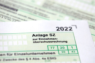 Anlage SZ - German 2022 Non-deductible debt interest form close up. The concept of taxation and...