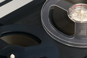 old magnetic cassettes for listening, close-up