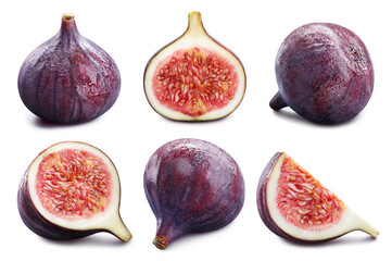 Collection fig isolated on white background. Taste fig with leaf. Full depth of field with clipping...