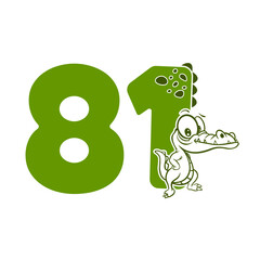 81, Number eighty one with crocodile cartoon character, Birthday Anniversary