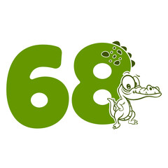 68, Number sixty eight with crocodile cartoon character, Birthday Anniversary