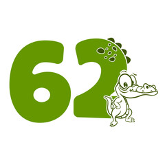 62, Number sixty two with crocodile cartoon character, Birthday Anniversary