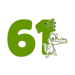 61, Number sixty one with crocodile cartoon character, Birthday Anniversary