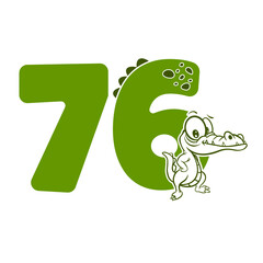 76, Number seventy six with crocodile cartoon character, Birthday Anniversary