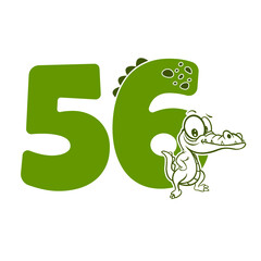 56, Number fifty six with crocodile cartoon character, Birthday Anniversary