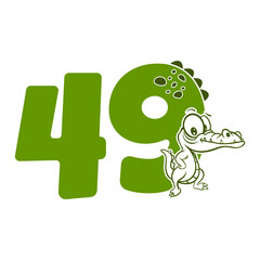 49, Number forty nine with crocodile cartoon character, Birthday Anniversary