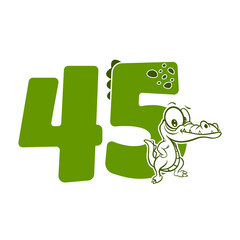 45, Number forty five with crocodile cartoon character, Birthday Anniversary