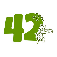 42, Number forty two with crocodile cartoon character, Birthday Anniversary