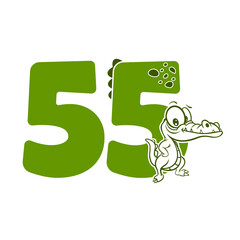 55, Number fifty five with crocodile cartoon character, Birthday Anniversary