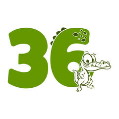 36, Number thirty six with crocodile cartoon character, Birthday Anniversary