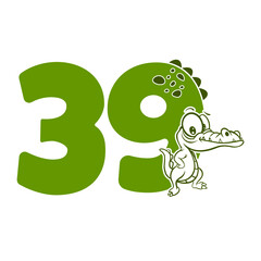 39, Number thirty nine with crocodile cartoon character, Birthday Anniversary