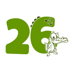 26, Number twenty six with crocodile cartoon character, Birthday Anniversary