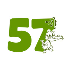 57, Number fifty seven with crocodile cartoon character, Birthday Anniversary