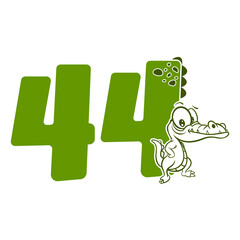 44, Number forty four with crocodile cartoon character, Birthday Anniversary