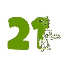 21, Number twenty one with crocodile cartoon character, Birthday Anniversary