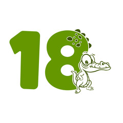 18, Number eighteen with crocodile cartoon character, Birthday Anniversary