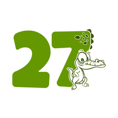 27, Number twenty seven with crocodile cartoon character, Birthday Anniversary