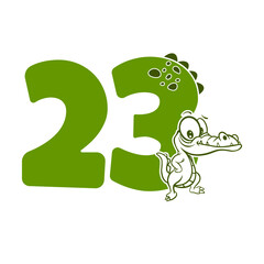 23, Number twenty three with crocodile cartoon character, Birthday Anniversary