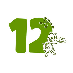 12, Number twelve with crocodile cartoon character, Birthday Anniversary