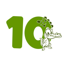 10, Number ten with crocodile cartoon character, Birthday Anniversary
