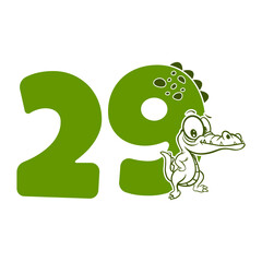 29, Number twenty nine with crocodile cartoon character, Birthday Anniversary
