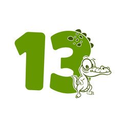 13, Number thirteen with crocodile cartoon character, Birthday Anniversary