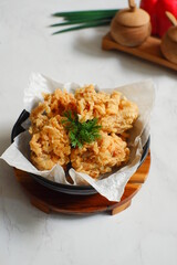 a plate of fried chicken in white background