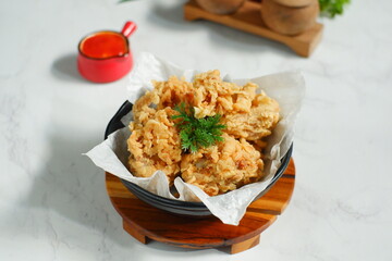 a plate of fried chicken in white background