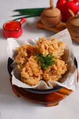 a plate of fried chicken in white background