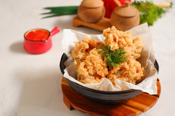 a plate of fried chicken in white background