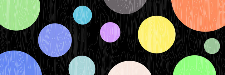 Vector banner, colorful circles and wood texture